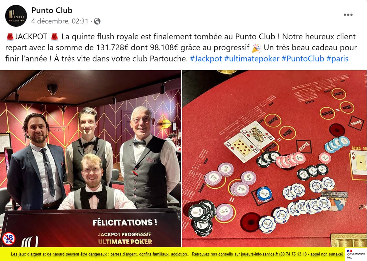 Punto Club : l'équipe du club parisien présentant le gain à l'Ultimate Poker